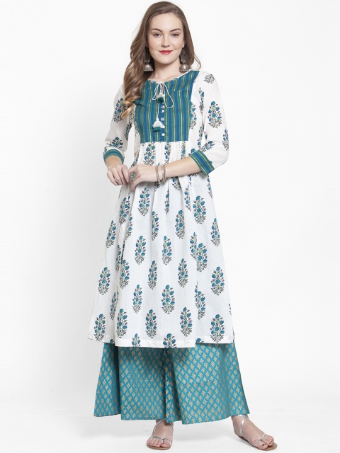 

Varanga Women White & Green Printed Kurti with Palazzos