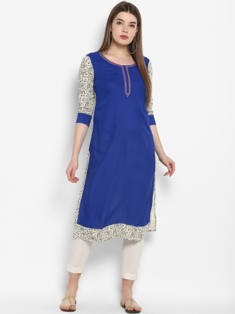 

Sringam Women Blue Printed Straight Kurta