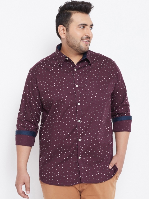 

bigbanana Plus Size Men Maroon White Regular Fit Printed Casual Shirt