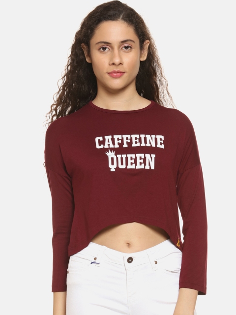 

Campus Sutra Women Maroon Printed Crop Top