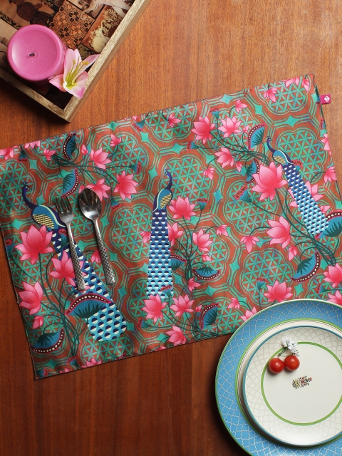 

India Circus by Krsnaa Mehta Set of 6 85 GSM Table Placemats, Green
