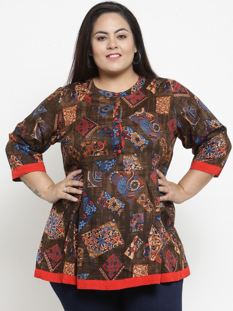 

plusS Women Brown & Red Printed Tunic