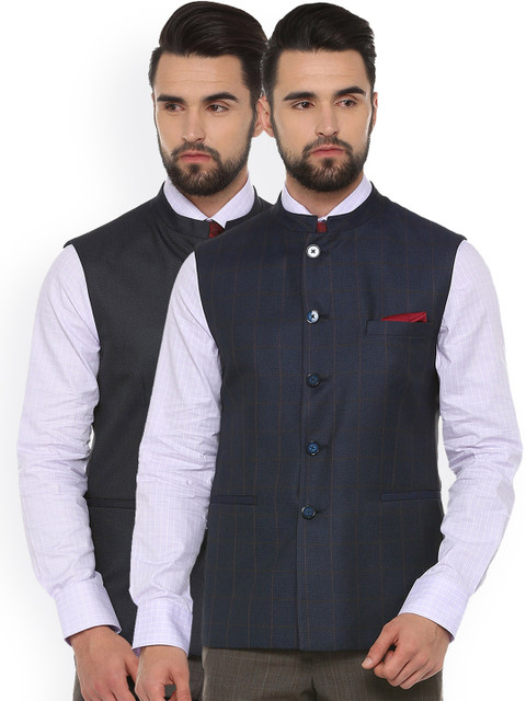 

Van Heusen Men Pack of 2 Blue & Grey Nehru Jackets
