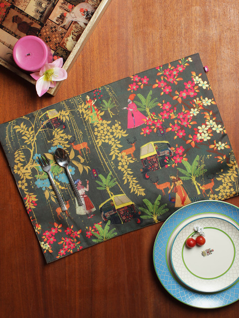 

India Circus by Krsnaa Mehta Set of 6 85 GSM Table Placemats, Green
