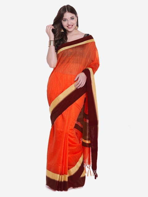 

Chhabra 555 Orange Silk Cotton Solid Jamdani Saree