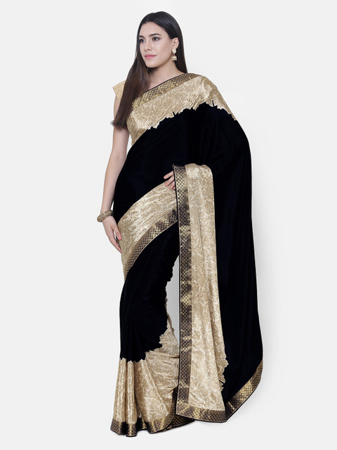 

Chhabra 555 Black & Gold-Toned Poly Silk Printed Saree