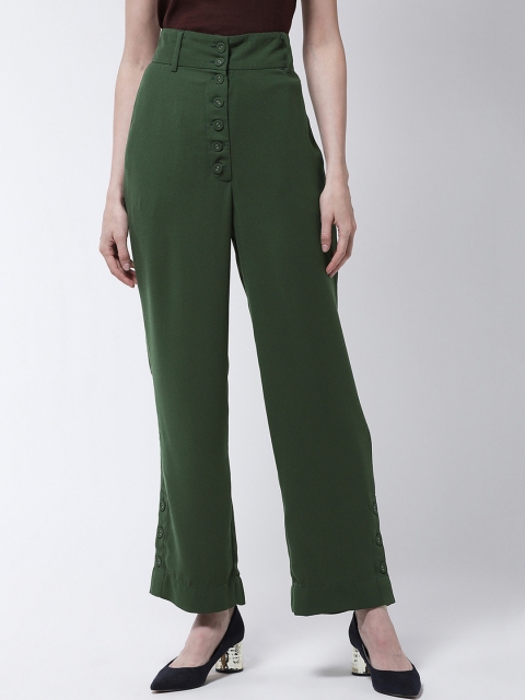 

MAGRE Women Green Loose Fit Solid Parallel Trousers