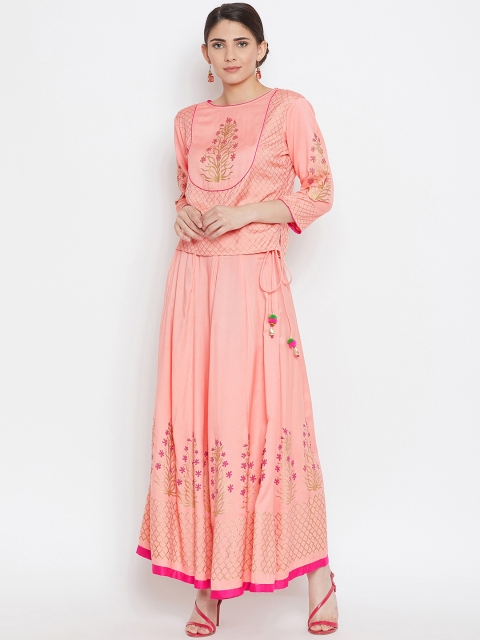 

Bitterlime Women Peach-Coloured Embellished Top with Skirt