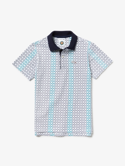 

Lacoste Boys White & Blue Printed Polo Collar T-shirt