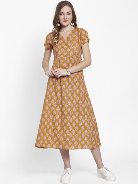 

Varanga Women Mustard Yellow Printed Empire Dress