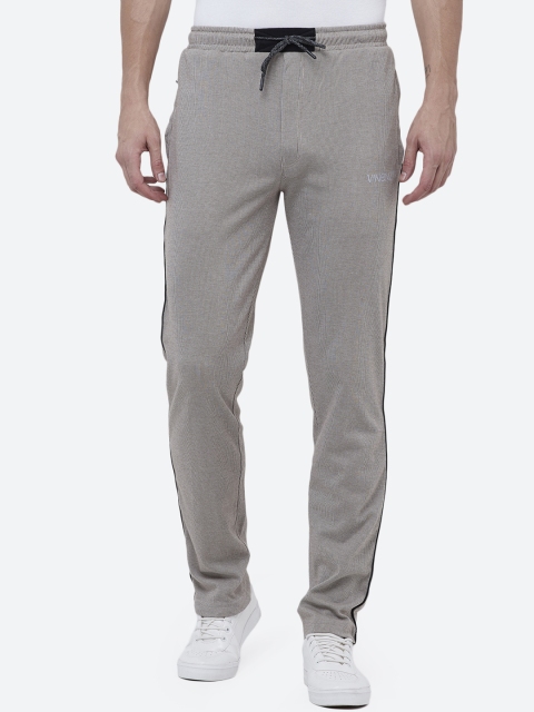 

VINENZIA Men Beige Self-Design Slim-Fit Track Pants