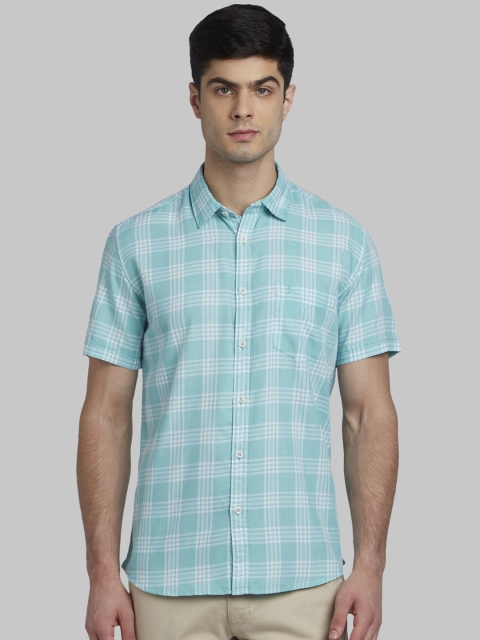 

Parx Men Sea Green Slim Fit Checked Casual Shirt