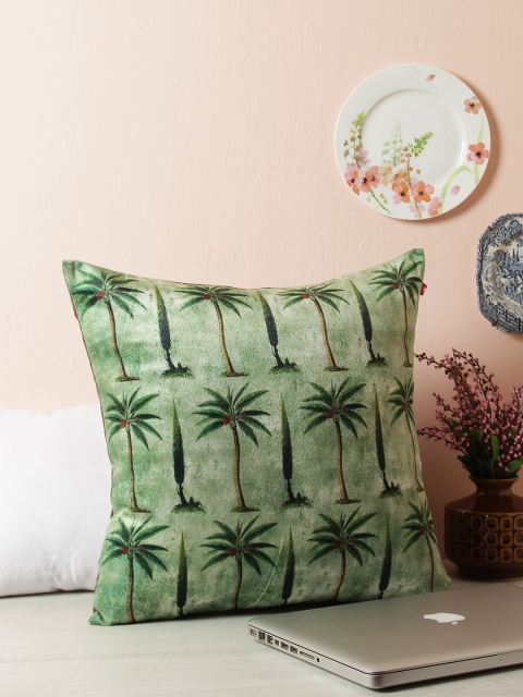 

India Circus by Krsnaa Mehta Green Single Floral Square Cushion Cover
