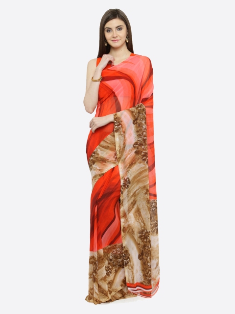 

Shaily Red & Brown Pure Georgette Printed Saree