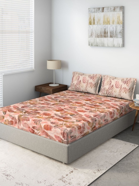 

DDecor Red Floral 140 TC Cotton 1 Queen Bedsheet with 2 Pillow Covers