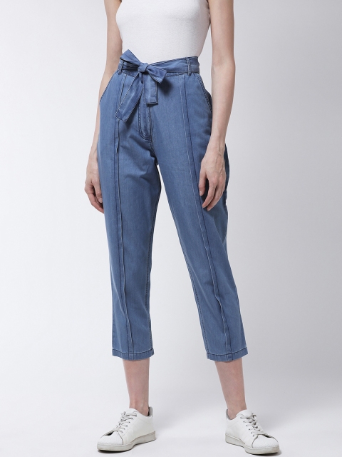 

MAGRE Women Blue Regular Fit Solid Denim Regular Trousers
