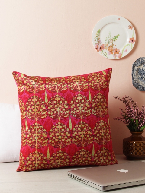 

India Circus by Krsnaa Mehta Pink Ethnic Motifs Square Cushion Cover