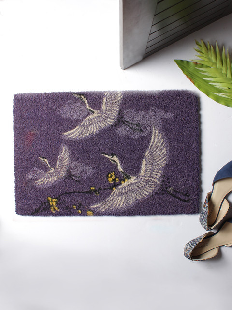 

India Circus by Krsnaa Mehta Purple & Off-White Rectangular Anti-Skid Coir Doormat