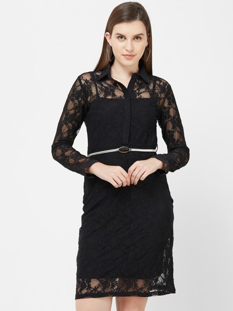 

Soie Women Black Self Design Shirt Dress