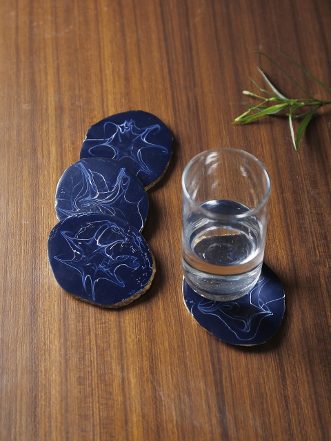 

Dennmark Set of 4 Blue Handpainted Wooden Coasters