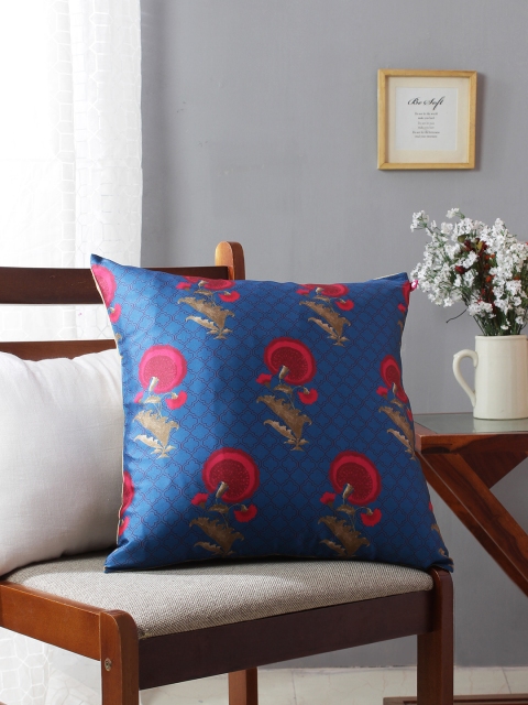 

India Circus by Krsnaa Mehta Blue Floral 85 GSM Square Cushion Cover
