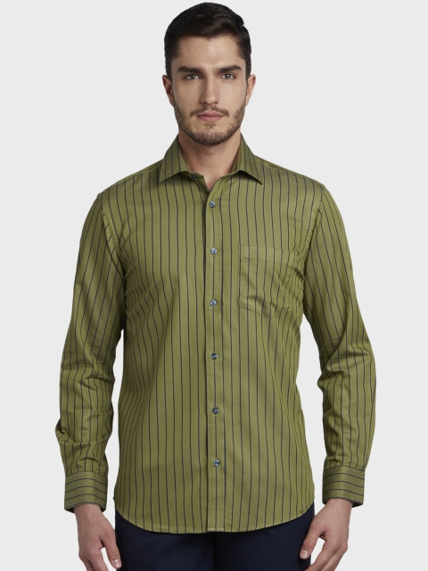 

ColorPlus Men Green Tailored Fit Striped Casual Shirt