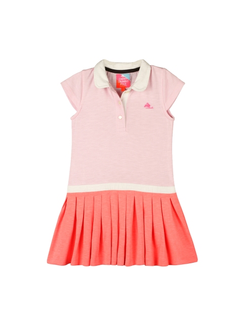 

Cherry Crumble Girls Peach-Coloured Colourblocked Shirt Dress