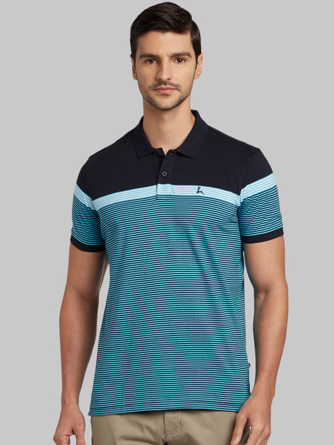 

Parx Men Blue Printed Polo Collar T-shirt