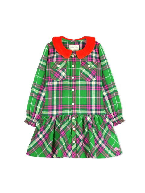 

Cherry Crumble Girls Green & Pink Checked Shirt Dress