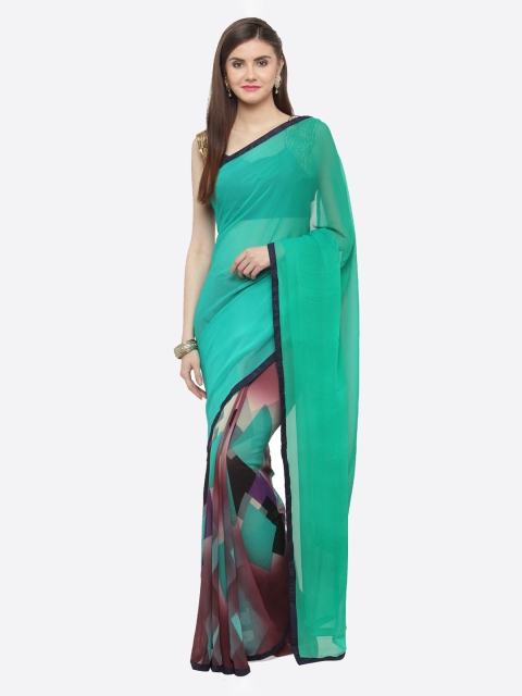 

Shaily Women Green & Brown Pure Georgette Printed Saree