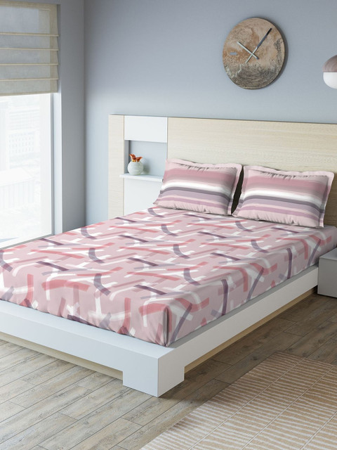 

DDecor Purple Abstract 144 TC Cotton 1 Queen Bedsheet with 2 Pillow Covers