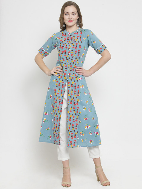 

Indibelle Women Blue Printed Kurta with Trousers