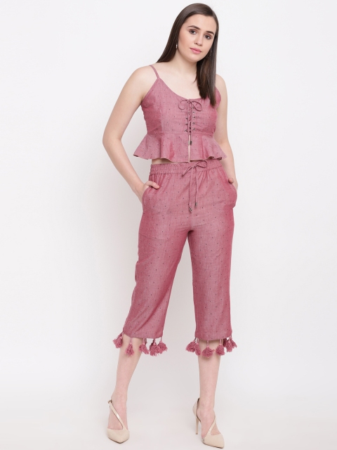 Texco Women Pink Solid Top with Trousers