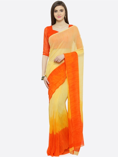 

Shaily Yellow & Orange Pure Georgette Printed Saree