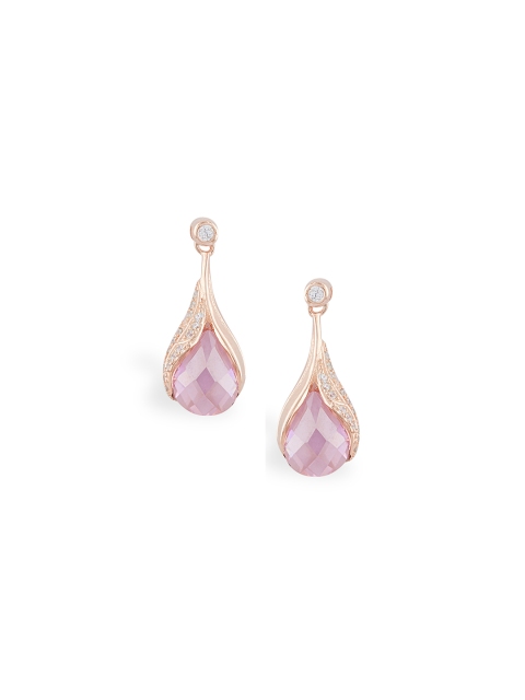 

bebe Gold-Toned & Pink Teardrop Shaped Drop Earrings