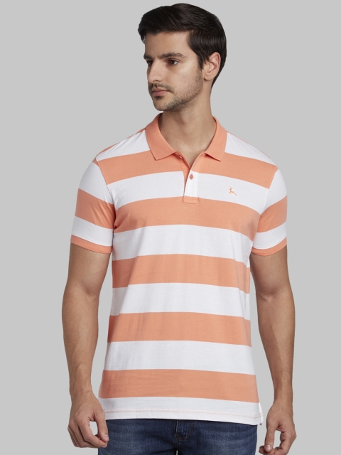 

Parx Men Orange Striped Polo Collar T-shirt