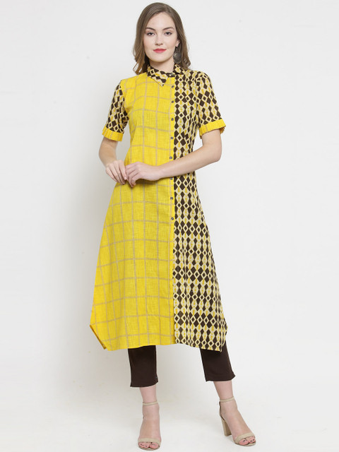 

Indibelle Women Yellow & Black Printed Kurti with Trousers