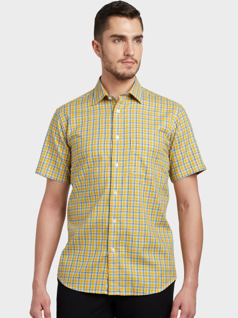 

ColorPlus Men Yellow & Blue Slim Fit Checked Casual Shirt