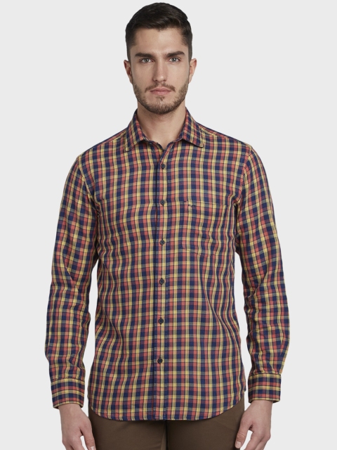 

ColorPlus Men Orange & Blue Tailored Fit Checked Casual Shirt