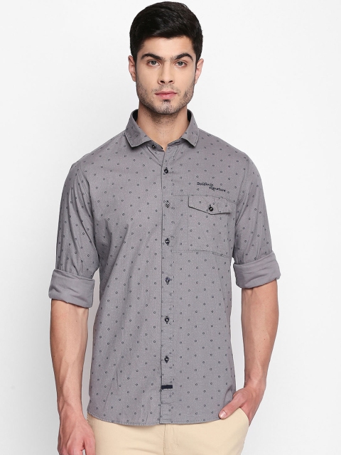 

Solemio Men Grey Regular Fit Printed Casual Shirt