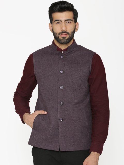 

Wintage Men Purple Solid Nehru Jacket
