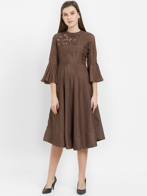 

Soie Women Brown Embellished Fit and Flare Dress