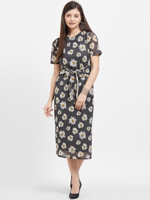 

Soie Women Grey & Off-White Printed Sheath Dress