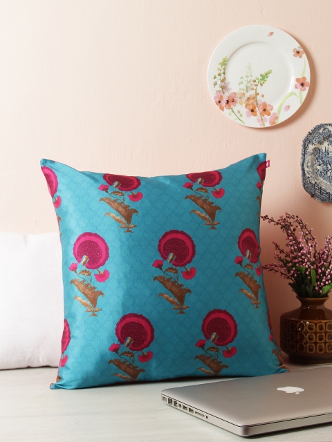 

India Circus by Krsnaa Mehta Teal Single Floral Square Cushion Cover