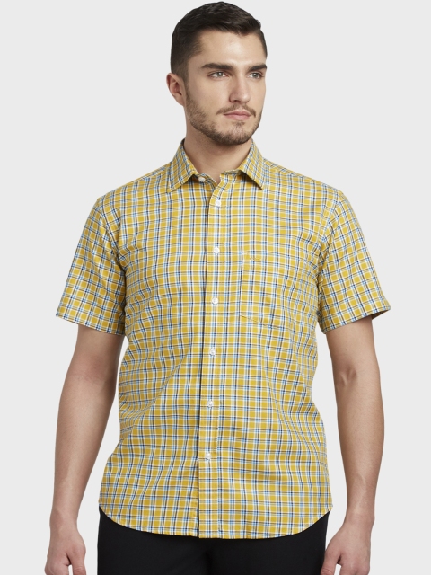 

ColorPlus Men Yellow & Blue Slim Fit Checked Casual Shirt