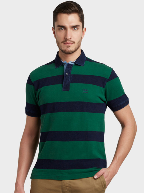 

ColorPlus Men Green Striped Polo Collar T-shirt