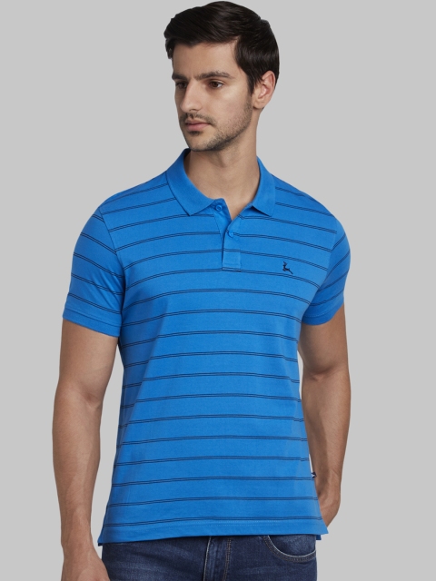 

Parx Men Blue Striped Polo Collar T-shirt