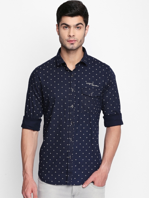 

Solemio Men Navy Blue Regular Fit Printed Casual Shirt