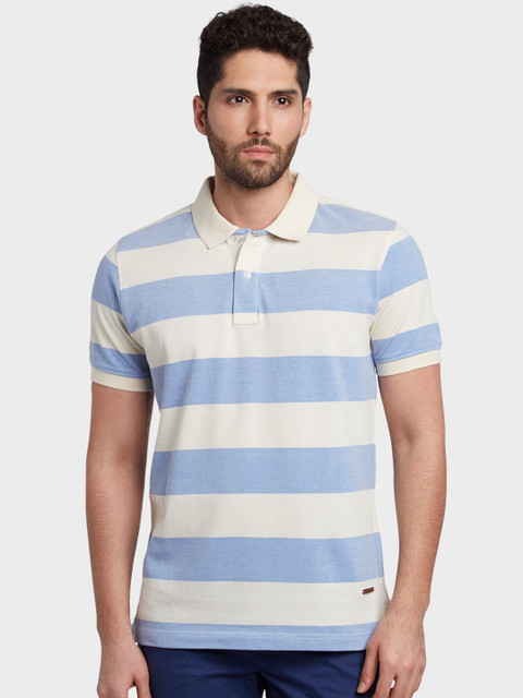 

ColorPlus Men Blue & White Striped Polo Collar T-shirt