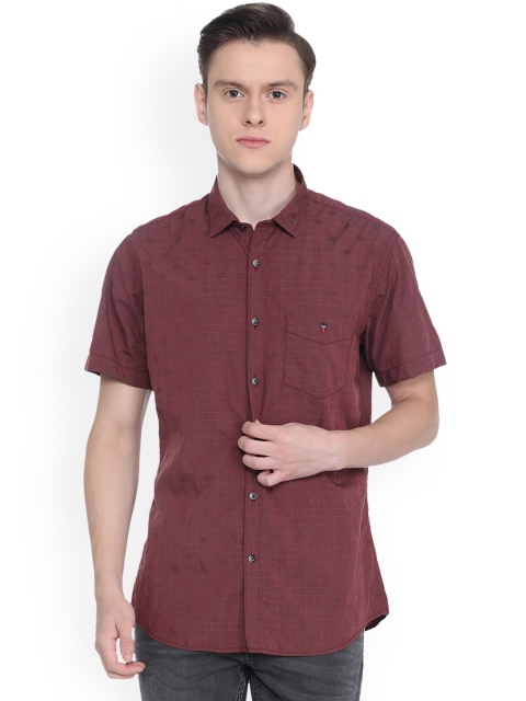 

Louis Philippe Men Maroon & Grey Slim Fit Checked Casual Shirt